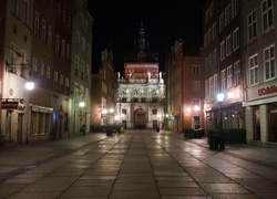 Miasto, Noc, Gdańsk, Ulica, Kamienice, Latanie