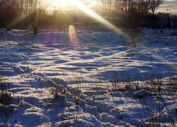 Zima, Śnieg, Promienie, Słońca