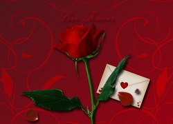 Róża czerwona, Płatki róży, Koperta z sercem