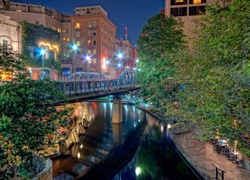 San Antonio, USA, Miasto, Noc, Most, Rzeka