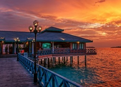 Restauracja, Malediwy, Wyspa, Ocean, Zachód, Słońca