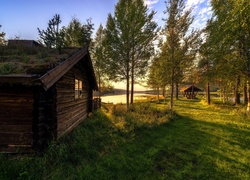 Norwegia, Vestby, Hedmark Fylke, Chata, Jezioro, Poranek, Przebijające Światło