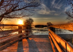Mostek, Jezioro, Wschód Słońca, Kalifornia, HDR