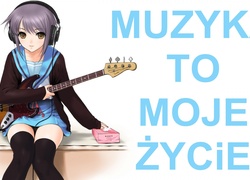 Dziewczyna, Słuchawki, Gitara, Napis, Manga, Anime