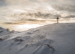 Góry, Alpy, Zimą, Austria, Śnieg, Krzyż