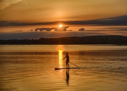 Zachód słońca, Jezioro, Las