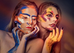 Kobiety, Twarze, Ciała, Farba, Bodypainting