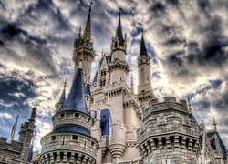 Zamek, Disneyland, Chmury, Niebo