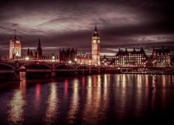 Londyn, Miasto Nocą, Most, Rzeka