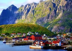 Wieś, Nad, Morzem, Góry, Port, Statki, Norwegia