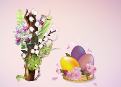 Wielkanoc, Pisanki, Bazie, Kwiaty