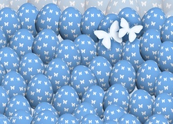 Niebieskie, Jajeczka, Białe, Motylki, Święta, Wielkanoc