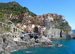 Włochy, Cinque, Terre, Manarola, Skały, Morze, Domy