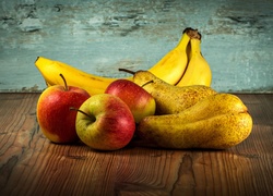 Kompozycja, Owoce, Banany, Jabłka, Gruszki