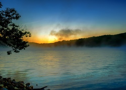 Jezioro, Mgła, Wschód słońca