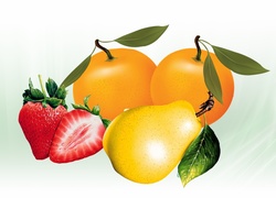 Owoce, Pomarańcze, Gruszka, Truskawki