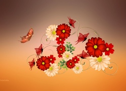 Grafika, Motyle, Kwiaty