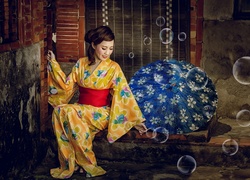 Azjatka, Kimono, Parasolka