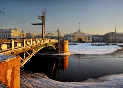Rosja, Petersburg, Most, Rzeka, Zima