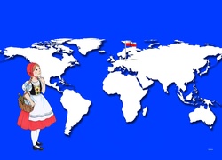Kontynenty, Świat, Flaga, Dziewczynka, Strój, Ludowy, Grafika