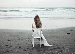 Dziewczyna, Krzesło, Morze