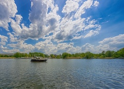 Jezioro, Chmury, Statek, Turystyczny