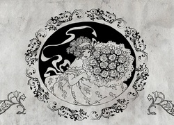 Dziewczynka, Vintage, Czarno, Białe, Grafika