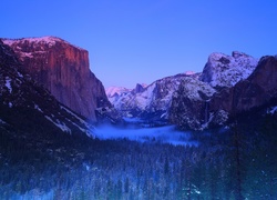 Stany Zjednoczone, Stan Kalifornia, Park Narodowy Yosemite, Góry, Las, Mgła, Zima