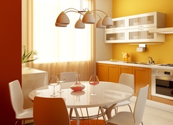Żółta, Kuchnia, Stół, Krzesła