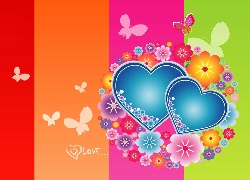 Miłość, Kwiatki, Motylki, Grafika