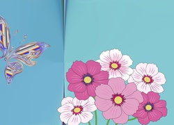 Motyl, Kwiaty, Grafika