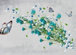 Grafika, Kwiaty, Motyle