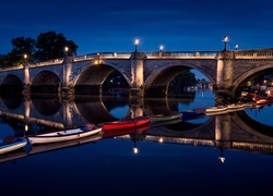 Wieczór, Most, Rzeka, Łódki, Wielka Brytania