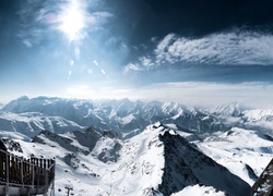 Alpy, Góry, Słońce, Śnieg