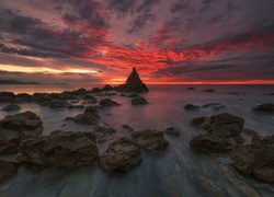 Ocean, Skały, Zachód słońca