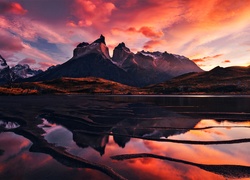 Góry, Jezioro, Chmury, Zachód, Słońca, Patagonia