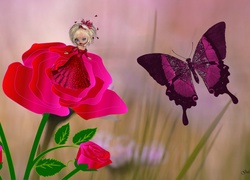 Kwiat, Motyl, Laleczka
