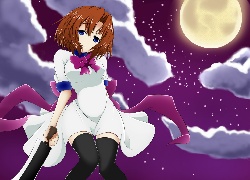 Dziewczyna, Miecz, Niebo, Księżyc, Chmury, Manga, Anime