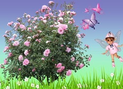 Grafika, Motylki, Drzewo, Kwiaty
