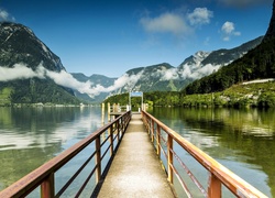 Jezioro Hallstättersee, Hallstatt, Austria, Góry, Molo