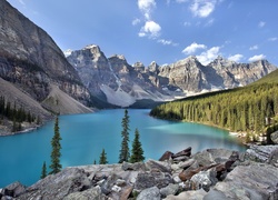 Kanada, Park Narodowy Banff, Góry, Jezioro, Kamienie, Drzewa