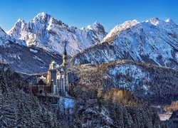 Zamek, Neuschwanstein, Zima, Góry, Bawaria