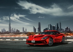 Miasto, Dubaj, Czerwony, Sportowy, Samochód, Dodge, Viper, Burj Khalifa