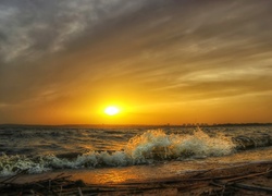 Morze, Fale, Zachód słońca