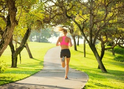 Park, Aleja, Drzewa, Kobieta, Jogging