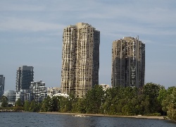 Architektura, Domy, Osiedle, Jezioro, Ontario, Kanada, Drzewa