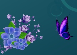 Kwiaty, Motyl, Grafika
