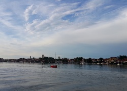 Jezioro, Statek, Brzeg, Domy