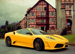 Samochód, Żółty, Ferrari, Domy