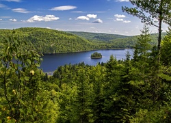 Lasy, Jezioro, Kanada,Park Narodowy La Mauricie,Roślinność, Chmury
